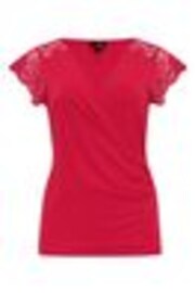 Pour Moi Pink Julie Fuller Bust Slinky Jersey Lace Trim Wrap Top - Image 1 of 1