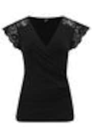 Pour Moi Black Julie Fuller Bust Slinky Jersey Lace Trim Wrap Top - Image 1 of 1
