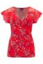 Pour Moi Red Julie Fuller Bust Slinky Jersey Lace Trim Wrap Top - Image 1 of 1