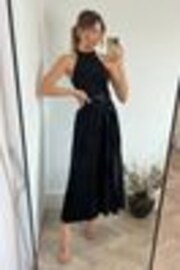 Style Cheat Black Velvet Luisa Halter Pleated Maxi Dress - Image 1 of 1