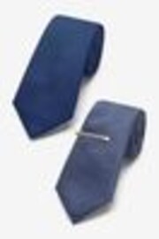 Blue Textured Ties And Tie Clips 2 Pack - Image 1 of 1