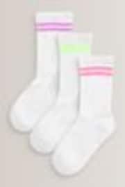 White with fluorescent stripe Regular Length Cotton Rich Cushioned Sole Ankle Socks 3 Pack - Image 1 of 1
