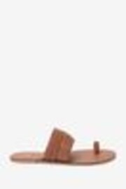 Tan Brown Leather Woven Toe Loop Sandals - Image 1 of 1