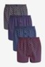 Navy/Burgundy Geo 4 pack Woven Pure 100% Cotton Boxers - Image 1 of 1