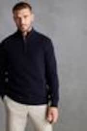 Navy Blue Zip Neck Regular Fit 100% Lambswool Premium Zip Neck Jumper - Image 1 of 1