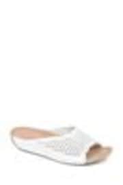 Pavers White Pavers Perforated Leather Brown Mule Sliders - Image 1 of 1