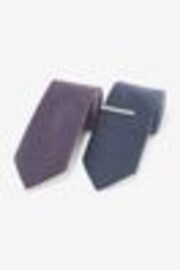 Pink/Navy Blue Textured Ties And Tie Clips 2 Pack - Image 1 of 1