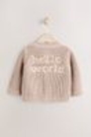Hello World Neutral Chunky Knitted Embroidered Baby Cardigan - Image 1 of 1