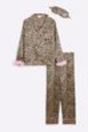 River Island Brown Girls Leopard Print Satin Pyjamas - Image 1 of 1