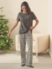 Charcoal Grey Gingham Heart 100% Cotton Short Sleeve Pyjamas - Image 1 of 1