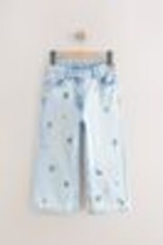 Mid Blue Floral Embroidered Wide Leg 100% Cotton Jeans (3-16yrs) - Image 1 of 1