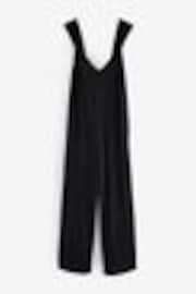 Black 100% Cotton Jersey Wide Leg V-Neck Jumpsuit - Image 1 of 1