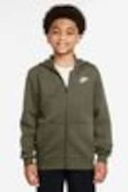 Nike Medium Olive Green Club Fleece Zip Through Hoodie - Image 1 of 1