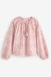 Rose Pink Textured Floral Cornelli Embroidered Long Sleeve 100% Cotton Boho Blouse - Image 1 of 1