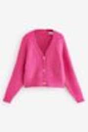 Pink Bright Gem Button Chunky Knitted Cardigan with Wool - Image 1 of 1
