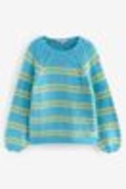 Blue Green Stripe Oversized Soft Touch Scoop Neck Chunky Knitted Jumper - Image 1 of 1