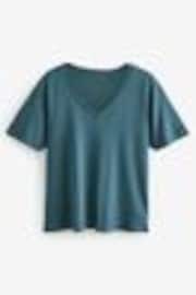 Teal Blue Cotton Modal Slouch V-Neck T-Shirt - Image 1 of 1