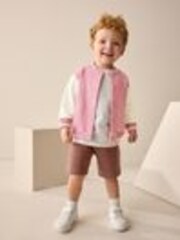 Pink/Brown Jersey Letterman 100% Cotton Jacket and Shorts Set (3mths-7yrs) - Image 1 of 1