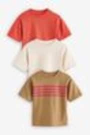 Red/Tan Stripe Short Sleeve T-Shirts 3 Pack (3mths-7yrs) - Image 1 of 1