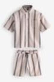 Neutral Striped Short Sleeve Shirt & Shorts Set (3mths-7yrs) - Image 1 of 1