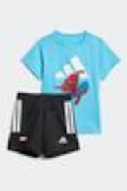 adidas Blue Marvel Spider Man 100% Cotton Shorts T-Shirt Set - Image 1 of 1