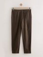 Marrón - Regular Fit Cotton Linen Blend Elasticated Back Trousers - Imagen 1 de 1