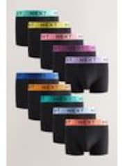 Black Shiny Colour Waistbands 10 pack Cotton Rich Blend Hipsters Boxers - Image 1 of 1