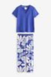 Cobalt Blue Leaf 100% Cotton Short Sleeve Pyjamas - Image 1 of 1