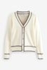 White Ecru Tipped Soft Touch Button Up Knitted Cardigan - Image 1 of 1