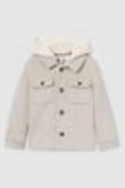 Reiss Stone Liam 9-13 yrs Removable-Hood Brushed-Twill Overshirt - Image 1 of 1