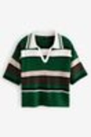 Green Stripe Short Sleeve V-Neck Polo Collar Knitted Jumper With Wool - Image 1 of 1