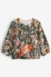 Green Printed Palm Tree Half Sleeve Crew Neck Jumper with Wool - Image 1 of 1