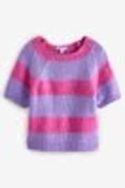 Pink Purple Stripe Striped Chunky Short Sleeve Knitted Top - Image 1 of 1