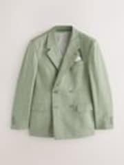 Зеленый - Tailored Fit Textured Linen Double Breasted Suit Jacket - Image 1 of 1