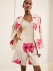 Ecru/Pink Floral Tailored Shorts with Linen - Image 1 of 1