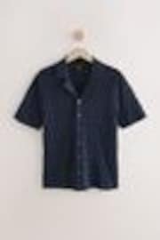 Navy Blue Regular Fit 100% Cotton Short Sleeve Cuban Collar Knit Pointelle Shirt - Image 1 of 1
