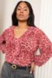 Friends Like These Red Animal Print Curve Curves Long Sleeve Ruffle Blouse - Image 1 of 1