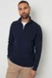 Threadbare Navy Basket Stitch Mock T-Shirt Quarter Zip Jumper - Image 1 of 1