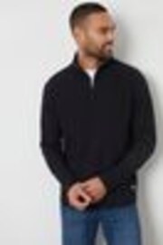 Threadbare Black Basket Stitch Mock T-Shirt Quarter Zip Jumper - Image 1 of 1