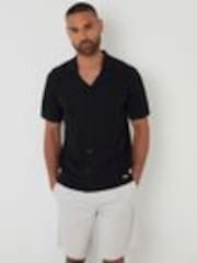 Threadbare Black Textured Panel Revere Collar Knitted Shirt - Image 1 of 1