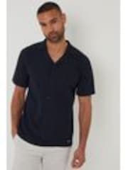 Threadbare Blue Textured Panel Revere Collar Knitted Shirt - Image 1 of 1