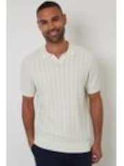 Threadbare Cream Textured Knitted Trophy Neck Polo Shirt - Image 1 of 1