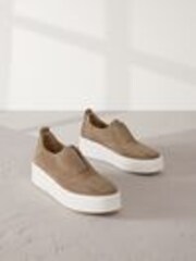 Chocolate Brown Slip On Signature Forever Comfort® Leather Chunky Wedge Platform Trainers - Image 1 of 1