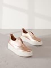 Rose Gold Slip On Signature Forever Comfort® Leather Chunky Wedge Platform Trainers - Image 1 of 1