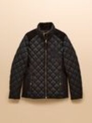 Joules Braemar Luxe Black Showerproof Diamond Quilted Coat - Image 1 of 1