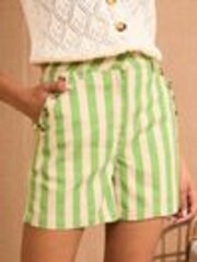 Love & Roses Green Stripe Denim Sailor Button Detail Shorts - Image 1 of 1