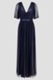 Monsoon Blue Ellie Sheer Sleeve Plunge Tulle Maxi Dress - Image 1 of 1