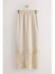 Champagne Gold Satin Midi Skirt With Lace Trim - Image 1 of 1