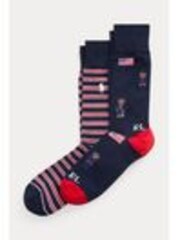 Polo Ralph Lauren Multi 100% Cotton Stripe Polo Bear Flag Crew Socks 2 Pack - Image 1 of 1