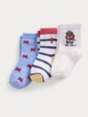 Polo Ralph Lauren Lauren Baby Polo Bear Crab Stripe Socks 3 Pack - Image 1 of 1
